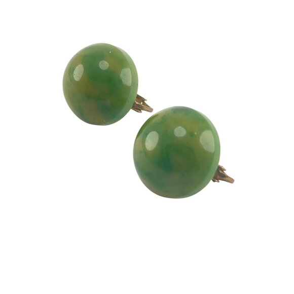 Vintage Green Bakelite Dome Clip-On Earrings - Picture 4 of 12